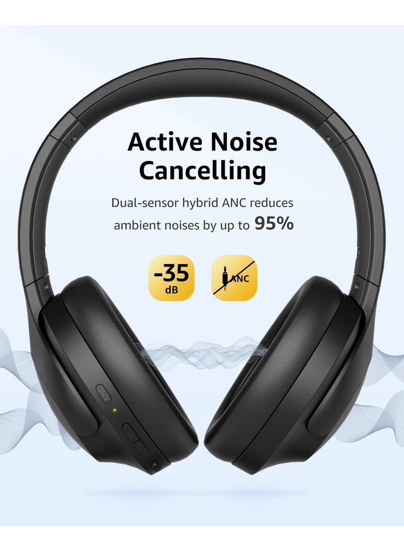Picun ANC-05L Wireless On-Ear Headphones Pure Bass 46H Battery Speed Charge Fast Usb Type-C Foldable Black - Image 2