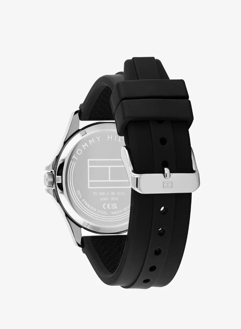 Tommy Hilfiger Black Sunray Dial Watch for Men with Black Silicone Strap