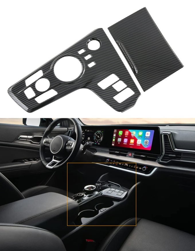 for 2023 2024 2025 Kia Sportage Hybrid SUV Carbon Fiber Style Interior Gear Shift Panel Frame Cover Trim LHD Electronic Gear Only 2pc