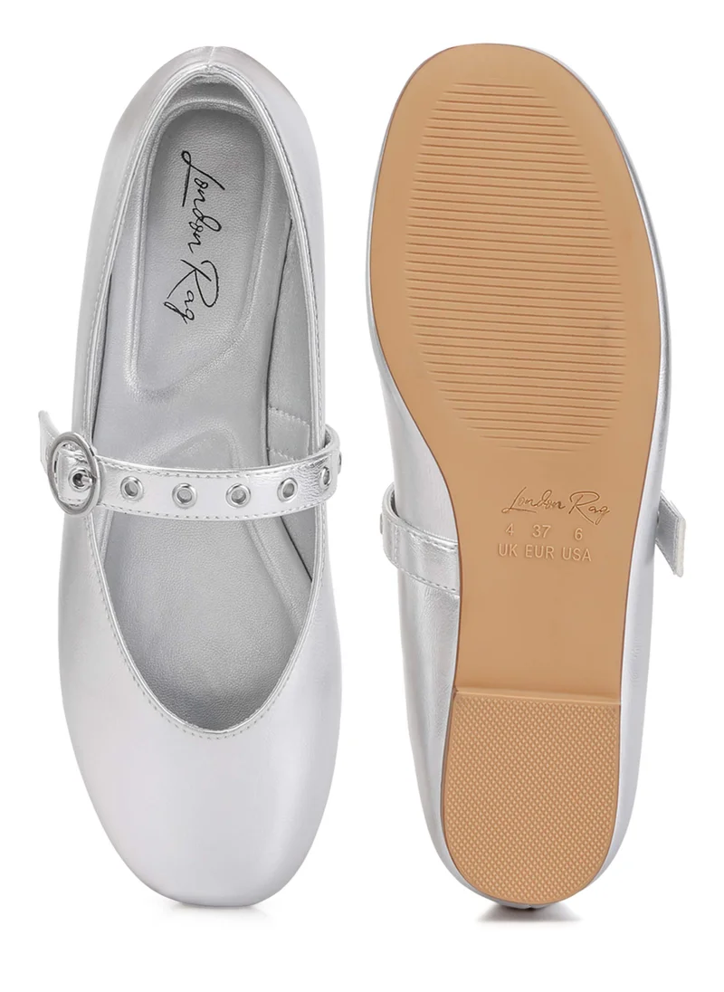 London Rag Mary Jane Ballerinas in Silver