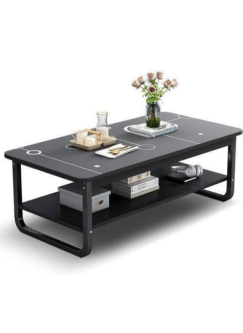 Modern Square Coffee Table 120x60x41 cm for Small Homes - 2 Tiers Light Luxury Living Room Furniture with Creative Design