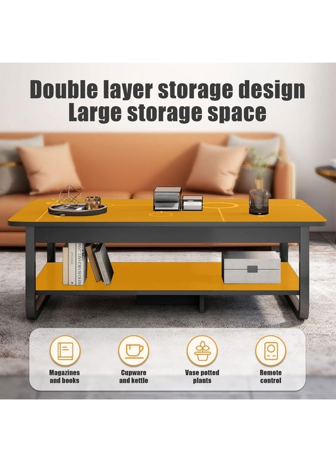 Modern Square Coffee Table 120x60x41 cm for Small Homes - 2 Tiers Light Luxury Living Room Furniture with Creative Design