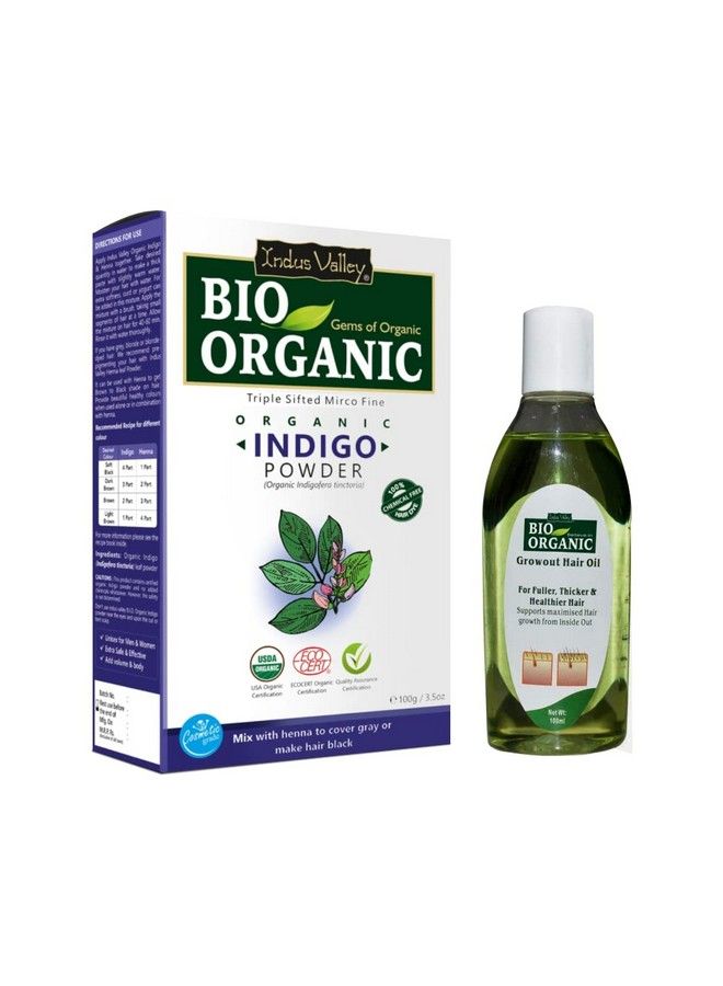 Indus Valley Organic Indigo Powder ; Indigofera Tinctoria & Hair Growout Oil (100G + 100Ml) - Image 2