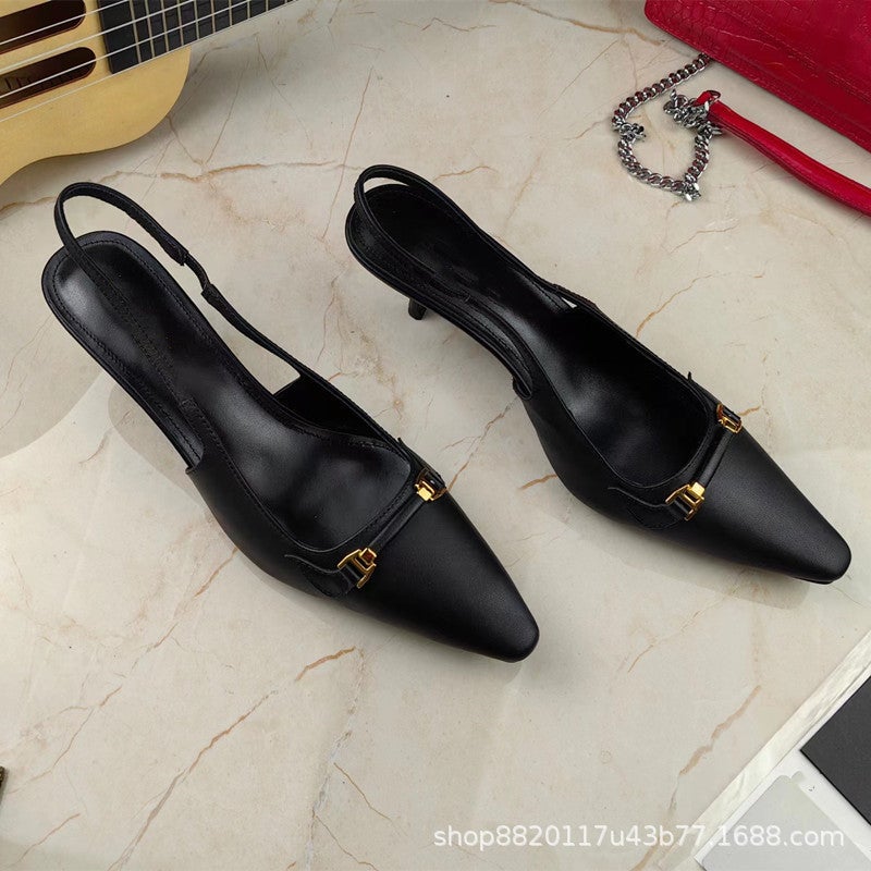 Park Chae Young'S Same Style Retro Horsebit Metal Square-Toe Ankle Strap Stiletto Sandals Style Sale - Image 4