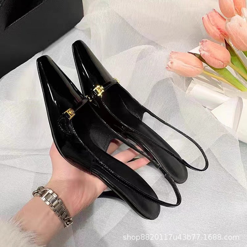 Park Chae Young'S Same Style Retro Horsebit Metal Square-Toe Ankle Strap Stiletto Sandals Style Sale - Image 3