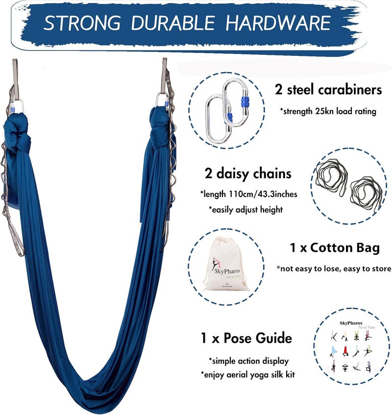 SKYPHAROS 5.5 Yards Aerial Silks Yoga Swing Set - Aerial Yoga Hammock Kit Anti-Gravity Flying for Fitness, Low/Non Stretch Nylon Tricot Fabric Hardware Included for Dance - Image 2