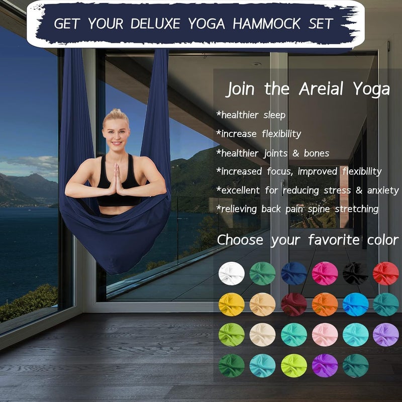 SKYPHAROS 5.5 Yards Aerial Silks Yoga Swing Set - Aerial Yoga Hammock Kit Anti-Gravity Flying for Fitness, Low/Non Stretch Nylon Tricot Fabric Hardware Included for Dance - Image 3