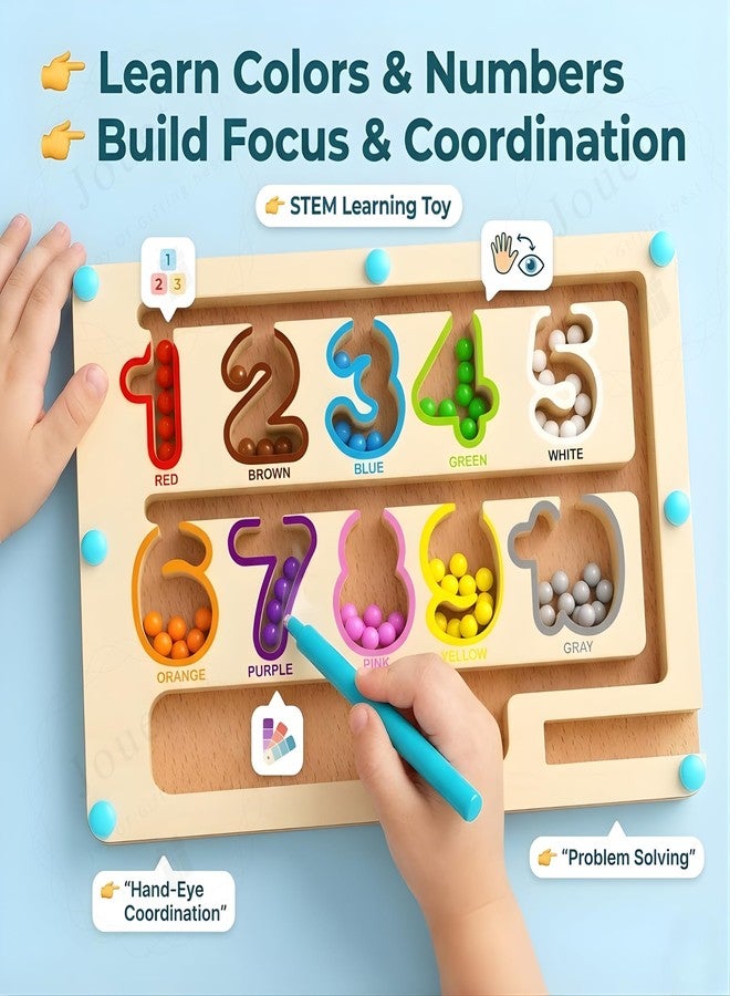 JOUET Wooden Number Bead Maze Board for Kids, Magnetic Color Sorting & Counting Puzzle, Montessori Learning Toy for Number Recognition, Fine Motor Skills & Early Education Activity Game - Image 2