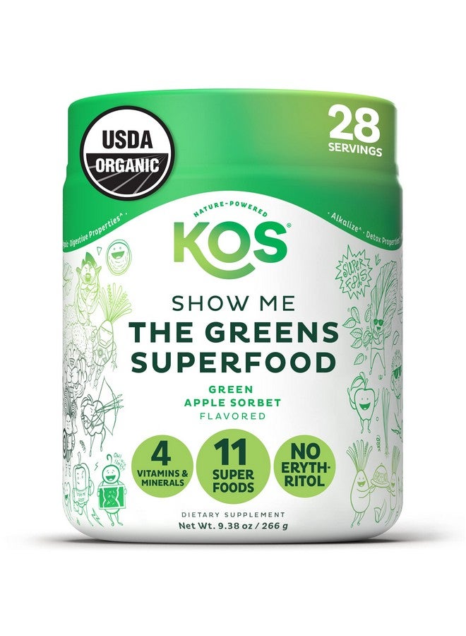 KOS Usda Organic Super Greens Powder Plant Based Algae Superfood Blend With Spirulina Chlorella & Wheatgrass Keto Vegan Daily Green Juice Smoothie Drink Green Apple Sorbet Flavor 28 Servings - Image 2