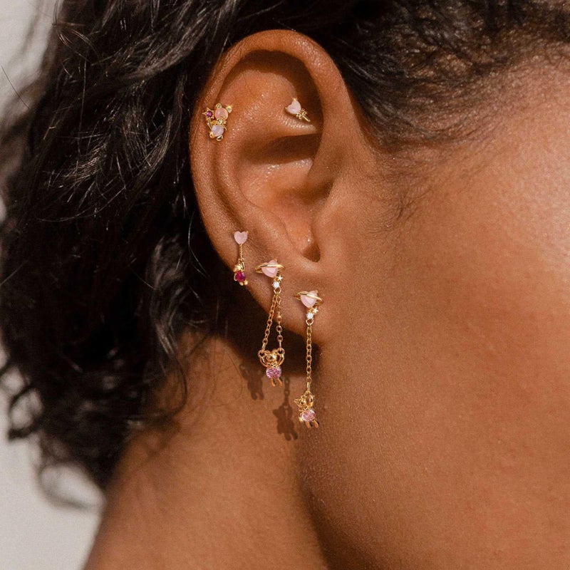 Krfy 5 Pcs Dainty 14K Gold Plated Earrings for Women - Sterling Silver Post Hypoallergenic Cartilage Earrings for Women Dangle Pink Bear Earring Sets for Multiple Piercing - Image 5