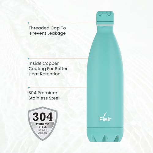 Flair Pastel Blue Double Wall Vacuum Insulated Stainless Steel Flask, 750ml, BIS Certified, Leak-Proof, BPA-Free, Rust-Free, 304 Stainless Steel, 24 Hrs Hot & Cold, School, Gym, Travel Water Bottle - Image 4