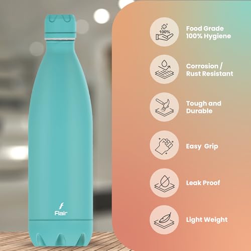 Flair Pastel Blue Double Wall Vacuum Insulated Stainless Steel Flask, 750ml, BIS Certified, Leak-Proof, BPA-Free, Rust-Free, 304 Stainless Steel, 24 Hrs Hot & Cold, School, Gym, Travel Water Bottle - Image 2