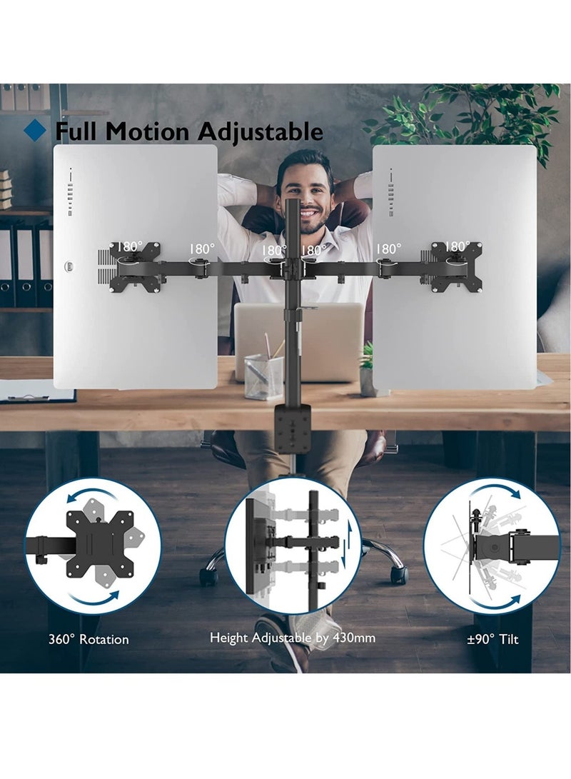 Vesa 1home Double Twin Arm Desk Mount Ergonomic TV LCD Monitor Computer Screen Bracket Dual Tilt Swivel Rotation (13in-27in) - Image 2
