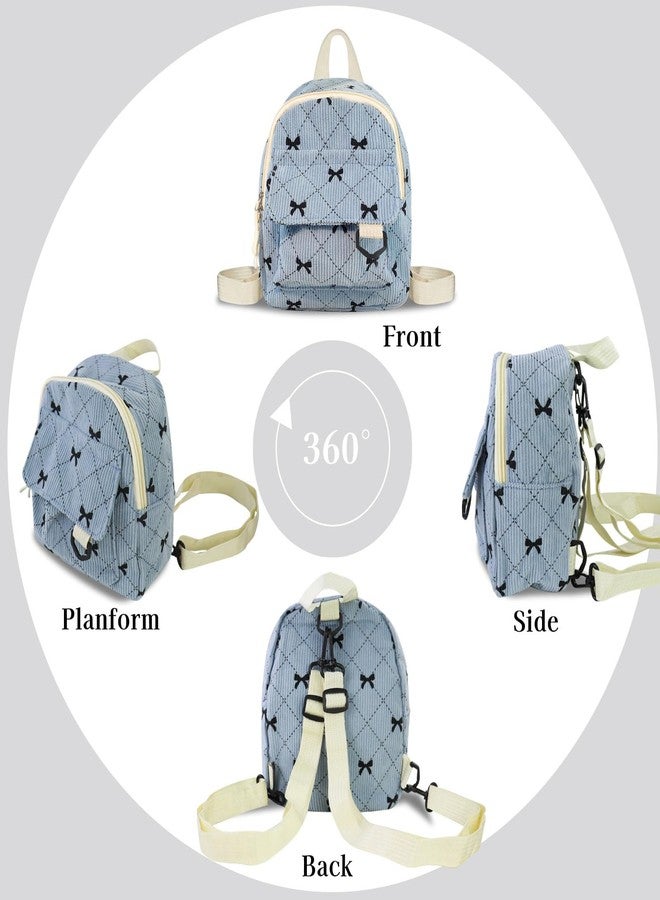 Feelorna Mini Backpack for Women, Soft Corduroy Bow Small Backpack, Lightweight Cute Tiny Backpacks Fashion Travel Daypack, Blue, Mini - Image 5
