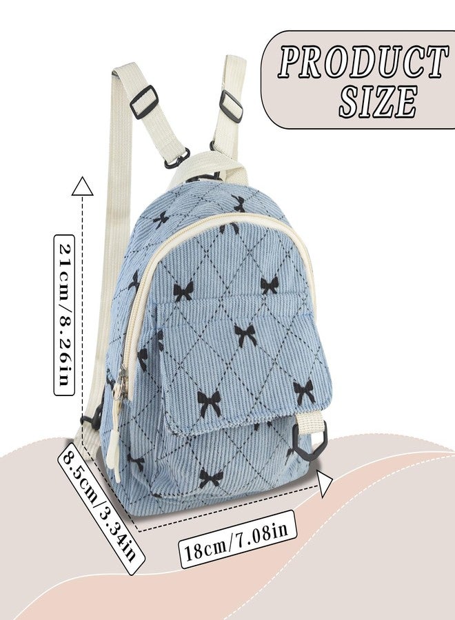 Feelorna Mini Backpack for Women, Soft Corduroy Bow Small Backpack, Lightweight Cute Tiny Backpacks Fashion Travel Daypack, Blue, Mini - Image 2