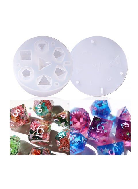 Dice Molds for Resin, Integrated DND Dice Resin Mold with 7 Standard Polyhedral Sharp Edge Dice Cavities, Easy to Making Silicone Molds for Epoxy Resin, DIY Dices Making, Level Up Your Tabletop Gaming