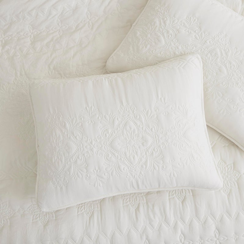 B2EVER Boho Ivory Quilt Twin Size Bedding Sets with Pillow Sham, Bohemian Lightweight Soft Bedspread Coverlet, Cream Farmhouse Floral Vintage Thin Comforter Bed Cover for All Season, 2 Pieces, 68x90 inches - Image 3