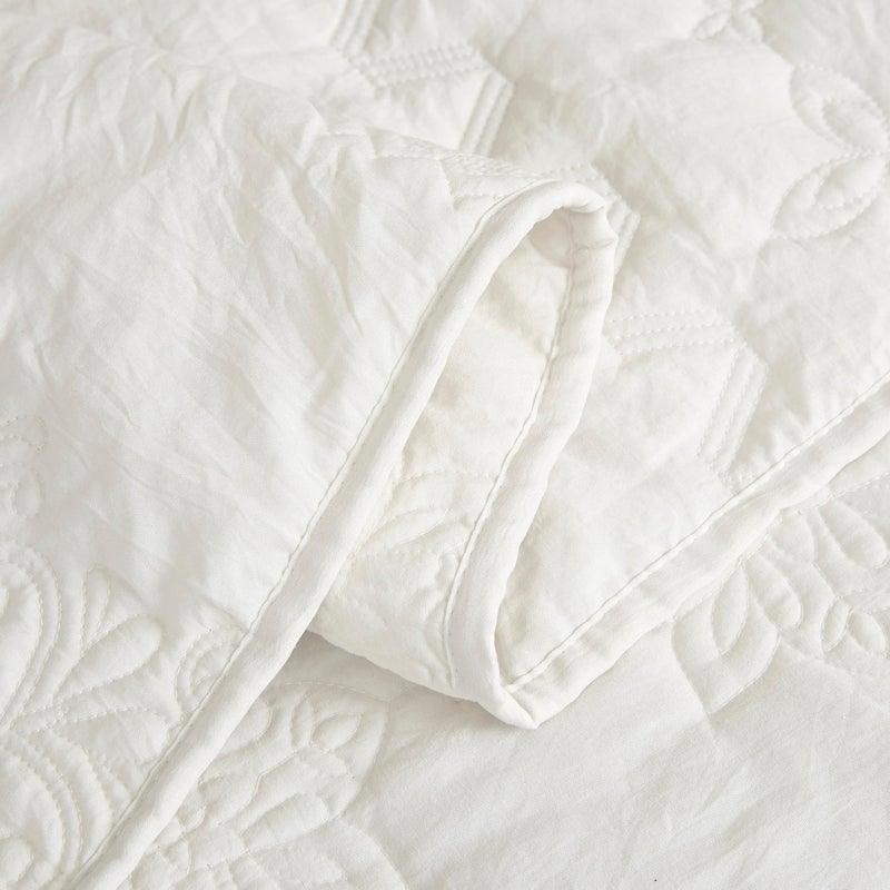 B2EVER Boho Ivory Quilt Twin Size Bedding Sets with Pillow Sham, Bohemian Lightweight Soft Bedspread Coverlet, Cream Farmhouse Floral Vintage Thin Comforter Bed Cover for All Season, 2 Pieces, 68x90 inches - Image 5