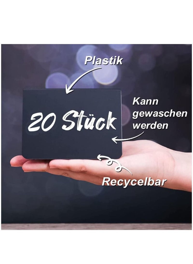 SYOSI Pack of 20 Chalkboards for Labelling, Price Tags for Buffet, Party, Place Card Names, Small Boards for Labelling, Mini Chalkboards Plastic with 2 White Pens - Image 3