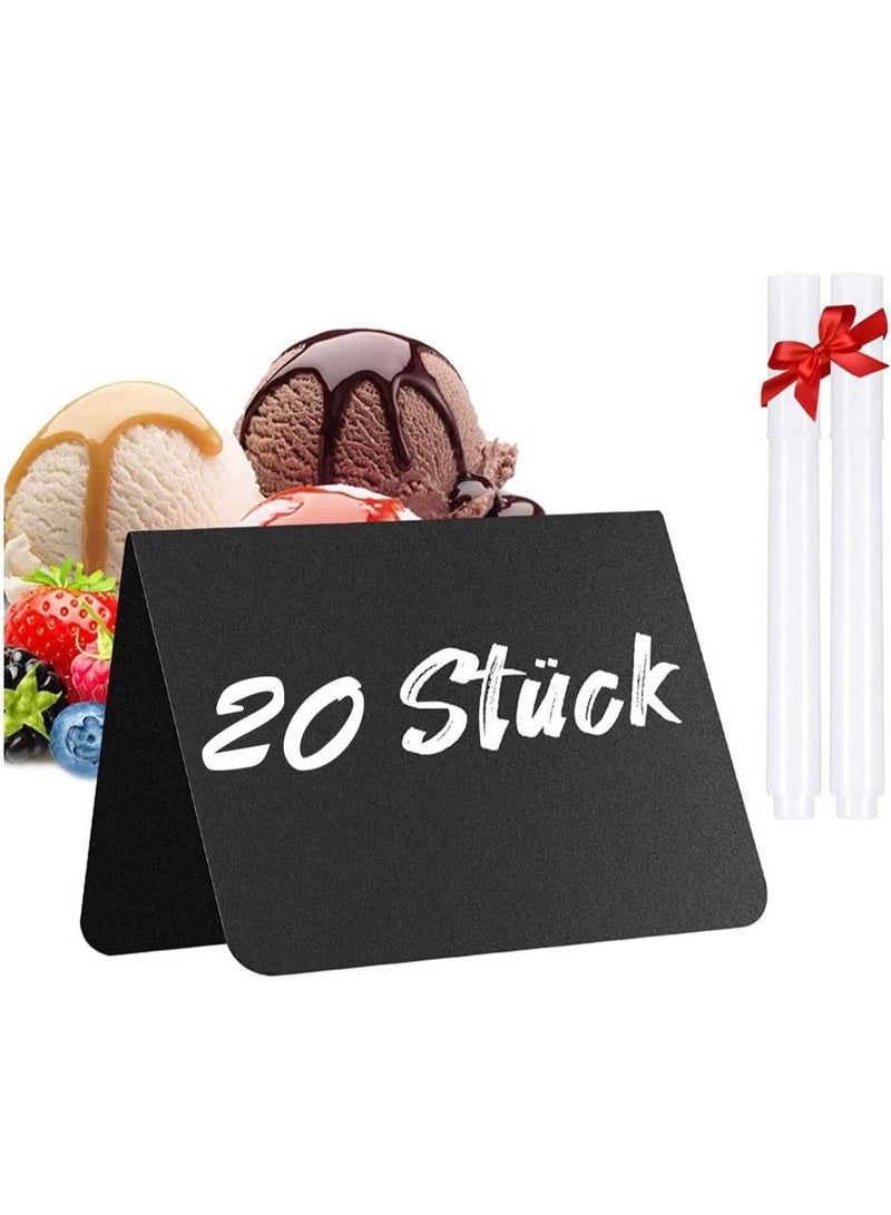 SYOSI Pack of 20 Chalkboards for Labelling, Price Tags for Buffet, Party, Place Card Names, Small Boards for Labelling, Mini Chalkboards Plastic with 2 White Pens - Image 1