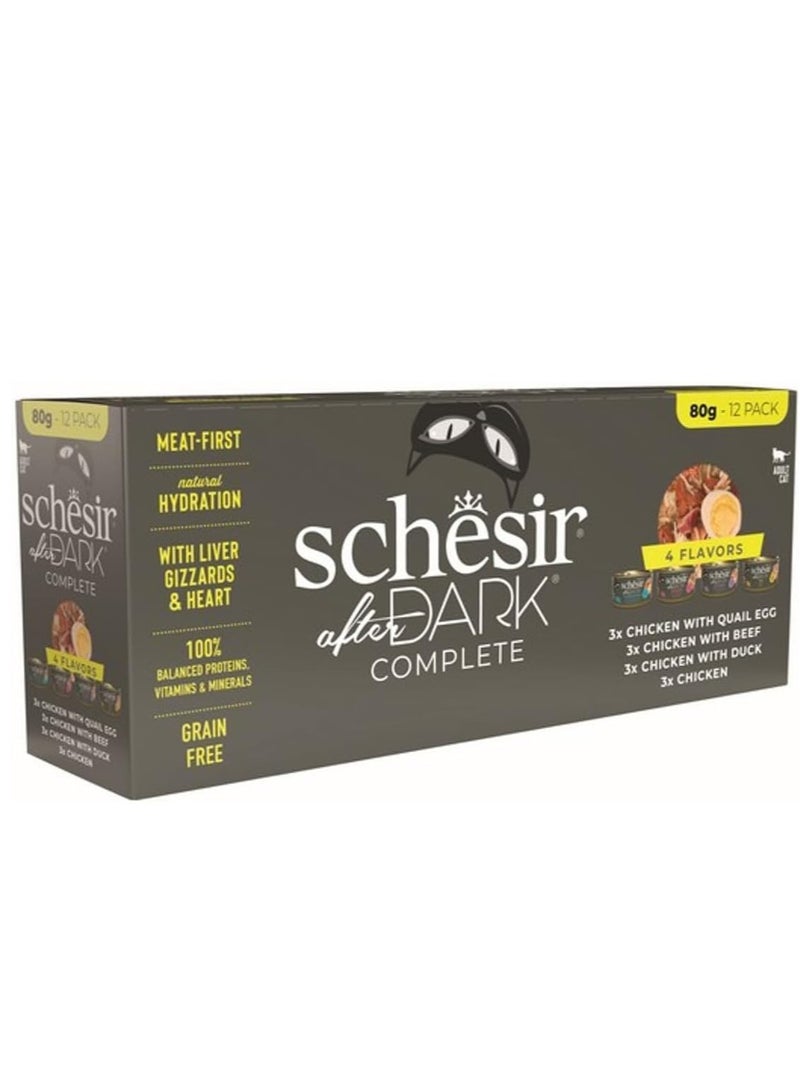Schesir After  12X80g Dark Wholefood Variety Pack Adult Cat Mixed Wet Food - Image 1