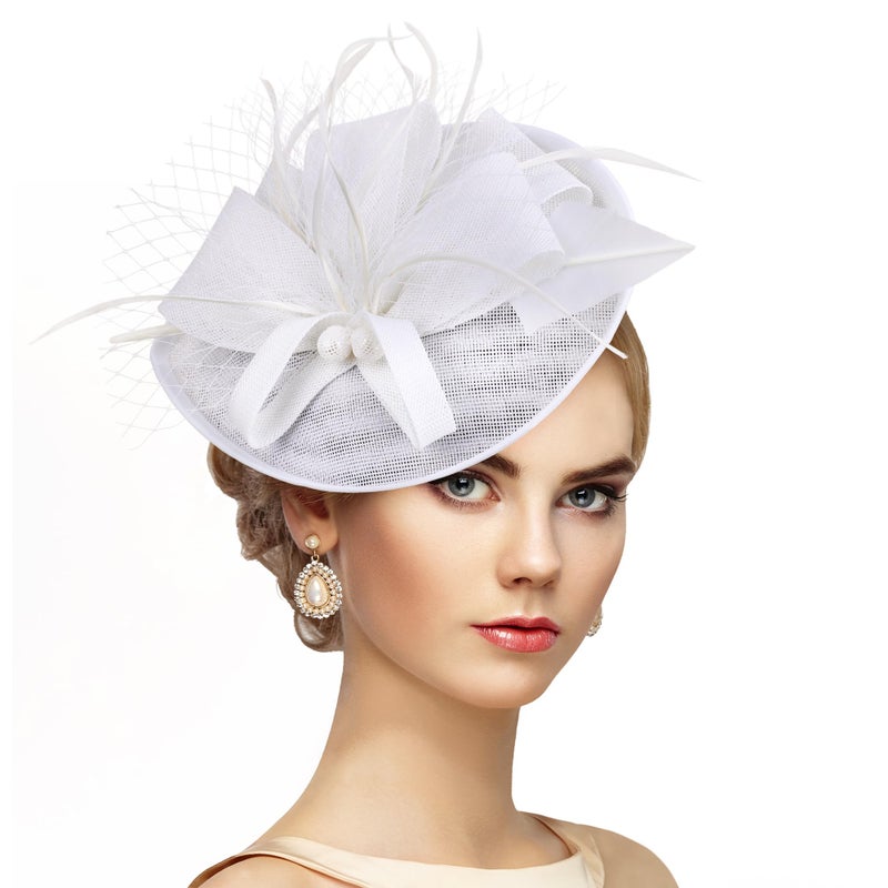 Zinniday Fascinator Tea Party Hat - White Ladies Floral Kentucky Hats for Women Tea Party 2026, 1920s Church Veil Organza Derby Fascinators Headpiece Headband Victorian Accessories - Image 1