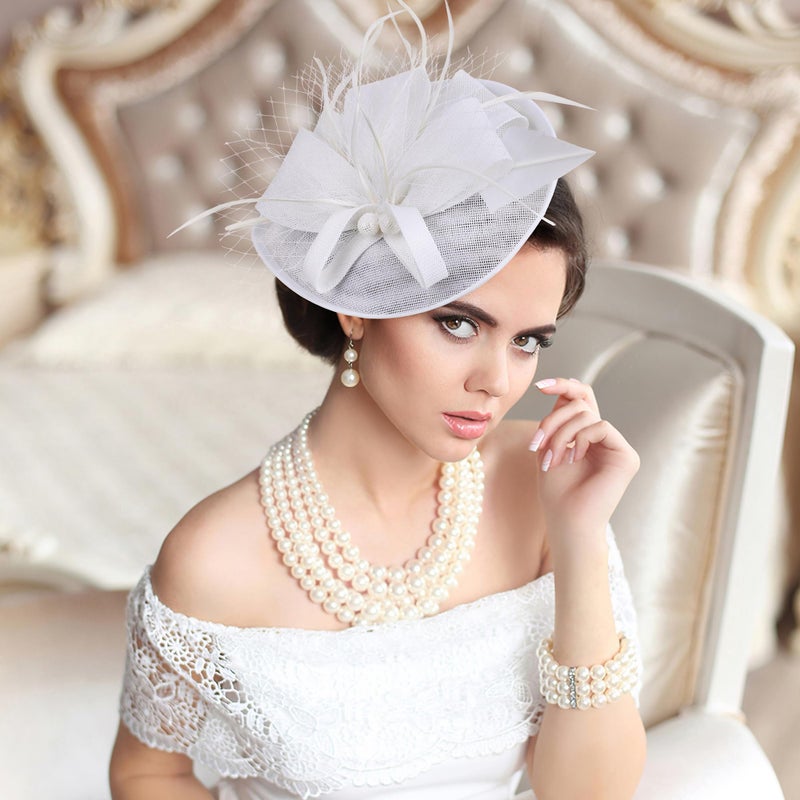 Zinniday Fascinator Tea Party Hat - White Ladies Floral Kentucky Hats for Women Tea Party 2026, 1920s Church Veil Organza Derby Fascinators Headpiece Headband Victorian Accessories - Image 3