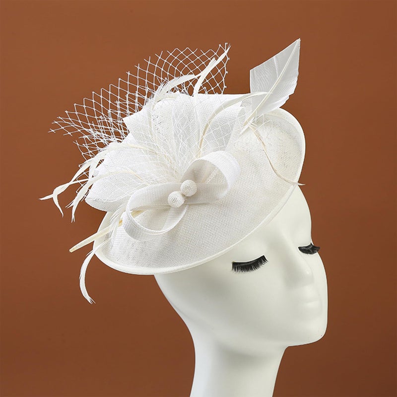 Zinniday Fascinator Tea Party Hat - White Ladies Floral Kentucky Hats for Women Tea Party 2026, 1920s Church Veil Organza Derby Fascinators Headpiece Headband Victorian Accessories - Image 4