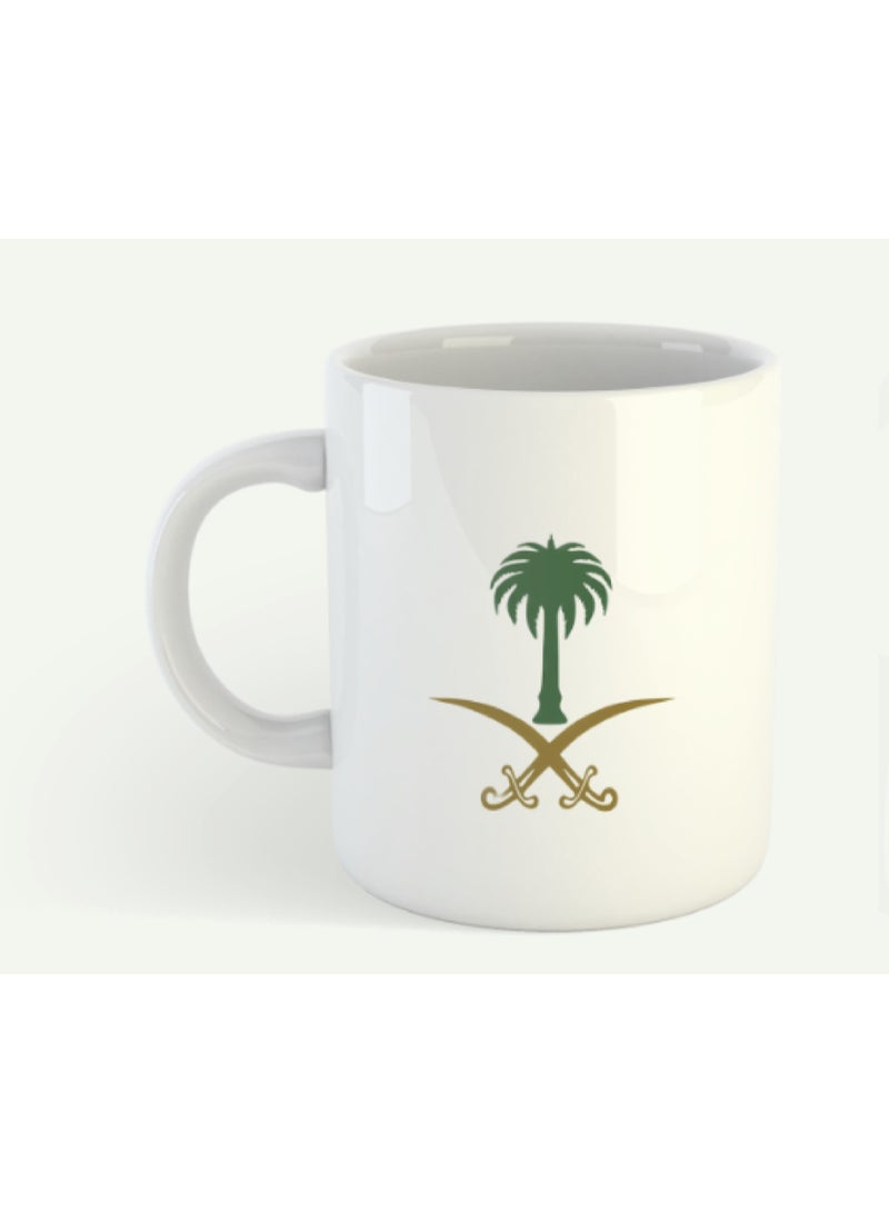 كافيه كوب سيراميك فريد للشاي أو القهوة بتصميم شعار سيفين و نخلة السعودي - Image 1