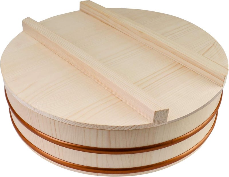 Kichgather Wooden Sushi Rice Bowl with Lid Hangiri Sushi Oke Sushi Rice Mixing Tub 118  with lid - Image 4