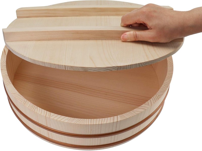 Kichgather Wooden Sushi Rice Bowl with Lid Hangiri Sushi Oke Sushi Rice Mixing Tub 118  with lid - Image 5