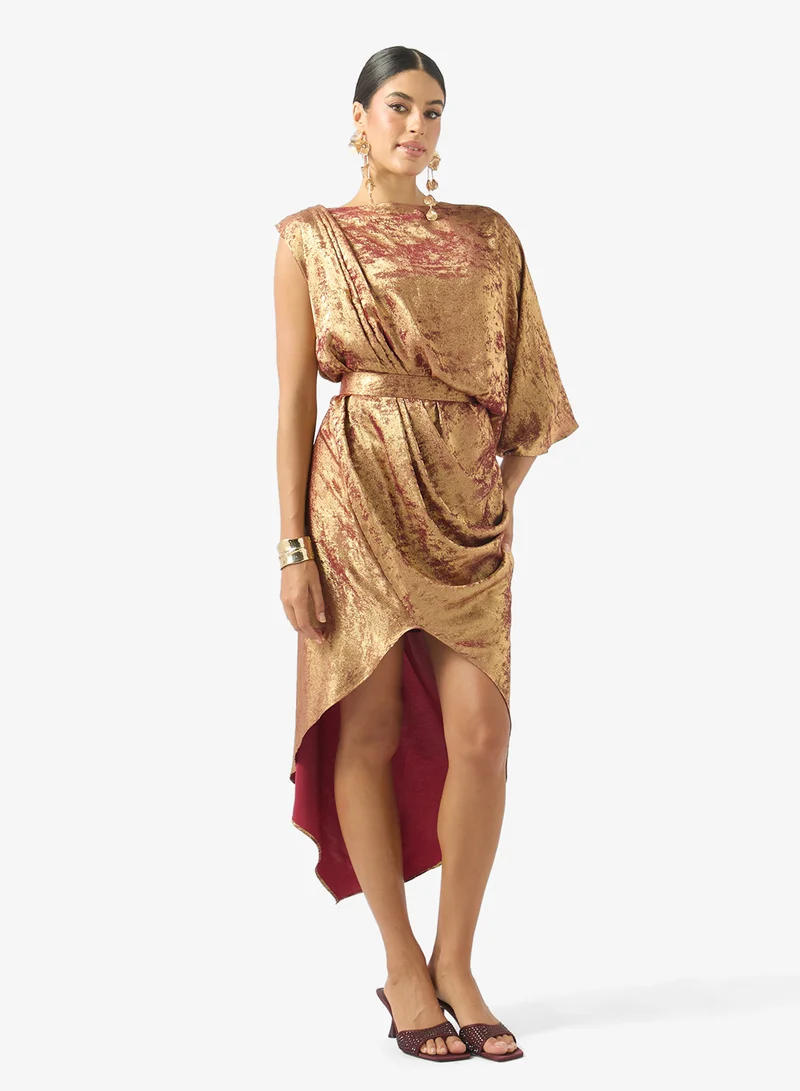 جولدن ابل One Sleeve Belted Midi Dress