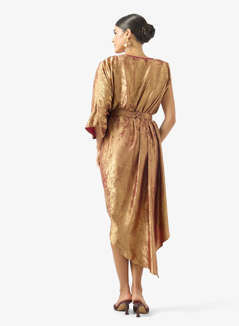 جولدن ابل One Sleeve Belted Midi Dress