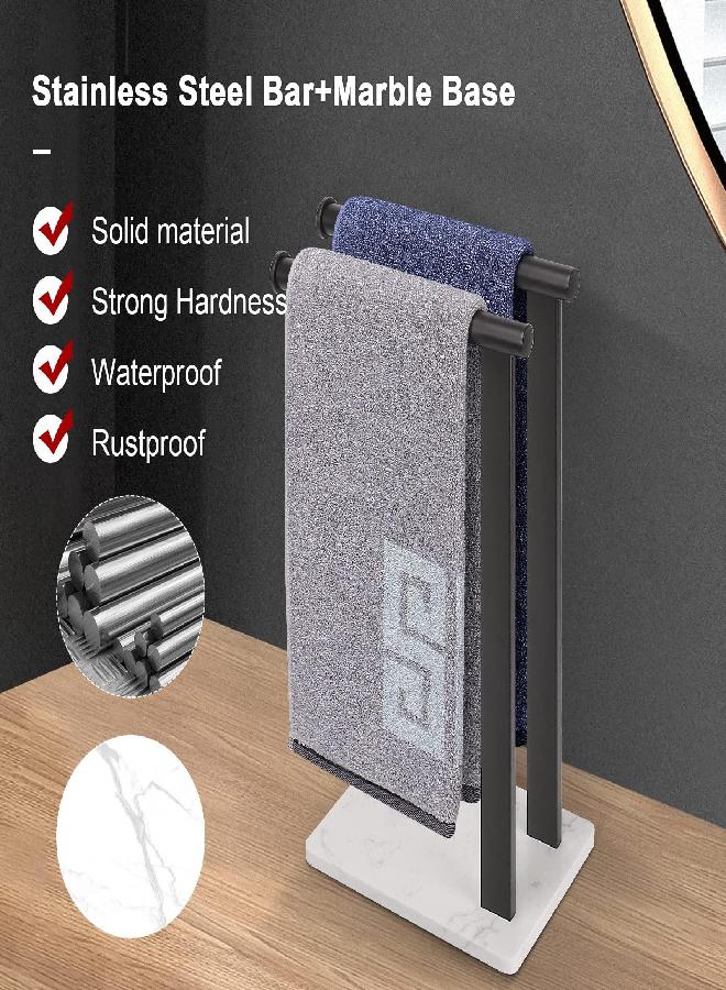 NearMoon NearMoon Hand Towel Holder with Balanced Marble Base, SUS304 Stainless Steel Stand Towel Ring L Shape Hand Towel Rack Free-Standing Towel Bar for Bathroom Kitchen Countertop (Double Rod, Matte Black)  - Image 2