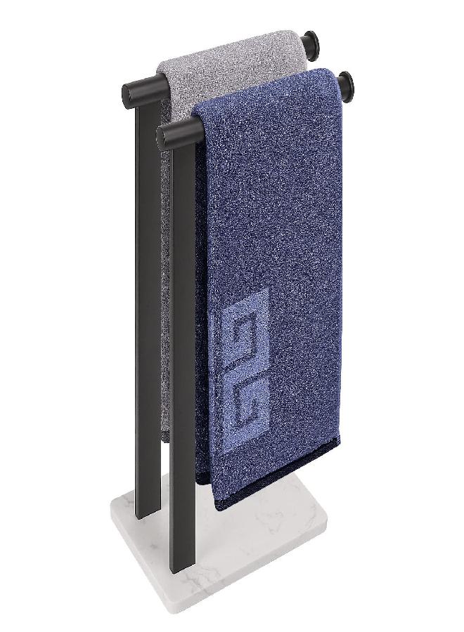 NearMoon NearMoon Hand Towel Holder with Balanced Marble Base, SUS304 Stainless Steel Stand Towel Ring L Shape Hand Towel Rack Free-Standing Towel Bar for Bathroom Kitchen Countertop (Double Rod, Matte Black)  - Image 3