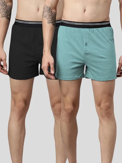 جوفن Men Solid Pure Cotton Boxers Pack Of 2