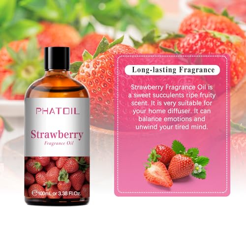 PHATOIL 3.38FL.OZ Strawberry Fragrance Oils for Aromatherapy, Essential Oils for Diffusers for Home, Perfect for Diffuser, Yoga, Skin Care, DIY Candle and Soap Making - 100ml - Image 5