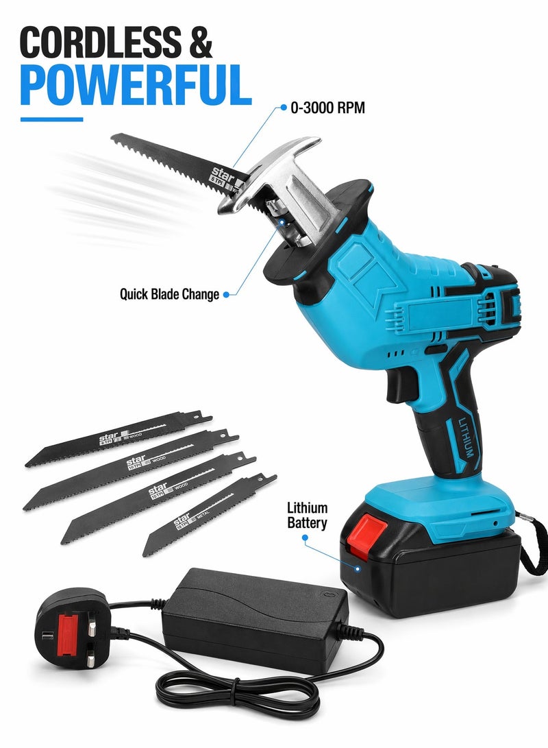 Reciprocating Saw, Outdoor Portable Cordless Electric Saber Saw, Multifunctional Power Tools With 0-3000 Rpm Variable Speed & Quick Blade Change - Image 1
