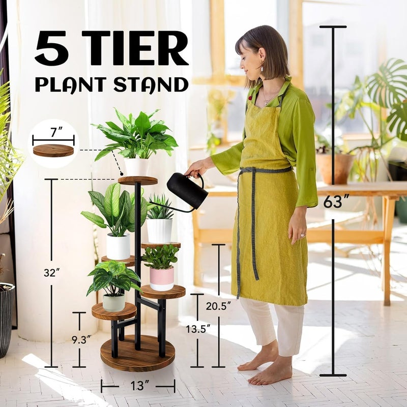 HOUSLET 3 Tier Plant Stand Indoor, Metal Wood Plant Stands For Indoor Plants Multiple, Corner Tiered Flower Plants Shelf Stand for Living Room Bedroom (5 Tier) - Image 2