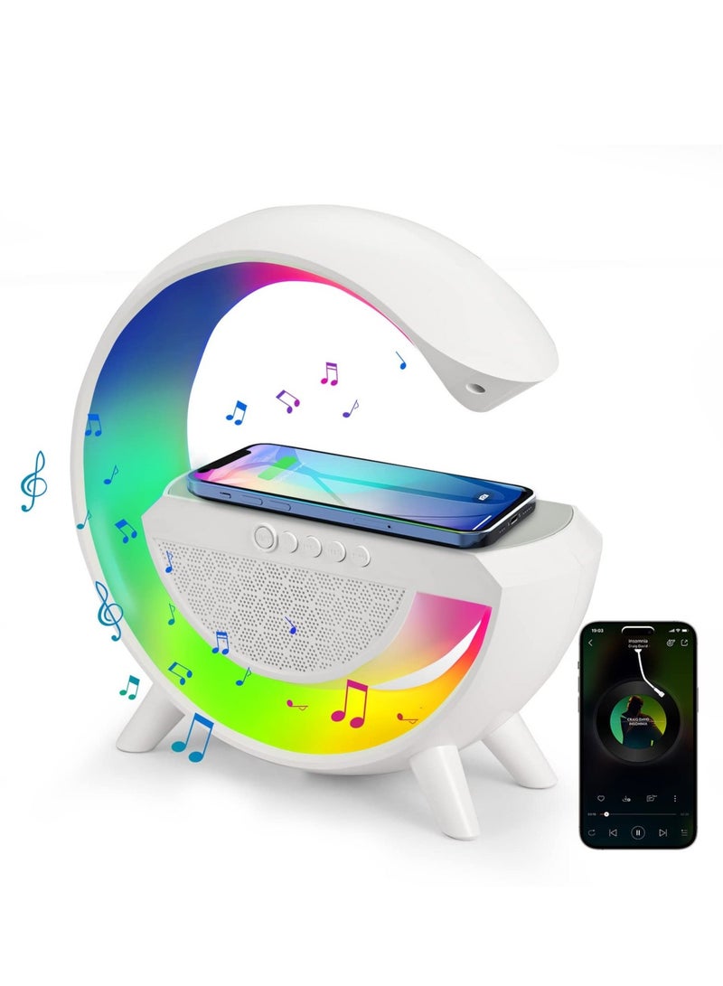 Captaintech LED Table Lamp with Wireless Charger - Dimmable RGB Color Changing Ambient Light - Music Sync Bluetooth Speaker - Smart Mood Light and Charger - Perfect for Bedroom, Dorm - Image 1