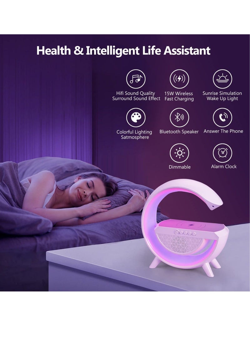 Captaintech LED Table Lamp with Wireless Charger - Dimmable RGB Color Changing Ambient Light - Music Sync Bluetooth Speaker - Smart Mood Light and Charger - Perfect for Bedroom, Dorm - Image 2