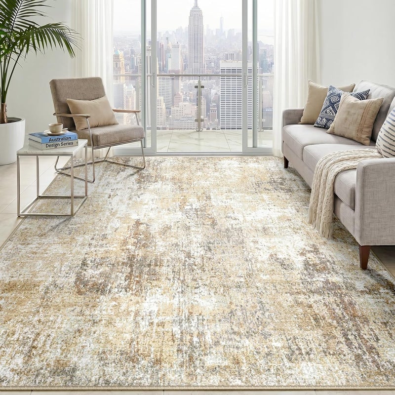 INOVADAY Rugs for Living Room, Machine Washable Rug 270 * 360cm Modern Abstract Polyester Carpet, Soft Short Pile, Non-Slip Large Rugs for Bedroom & Dining Room, NeutralBrown - Image 1