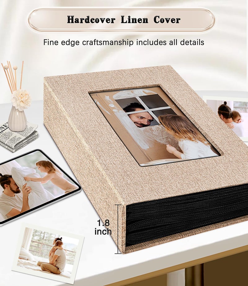 EJBLFE Ejblfe Photo Album 4x6 Linen Cover Slide-in Photo Album Book Can Holds 100 4x6 Photos with 50 Black Sheets for Family Wedding Baby and Holiday Pictures (Beige)  - Image 5