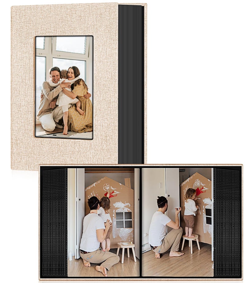 EJBLFE Ejblfe Photo Album 4x6 Linen Cover Slide-in Photo Album Book Can Holds 100 4x6 Photos with 50 Black Sheets for Family Wedding Baby and Holiday Pictures (Beige)  - Image 1