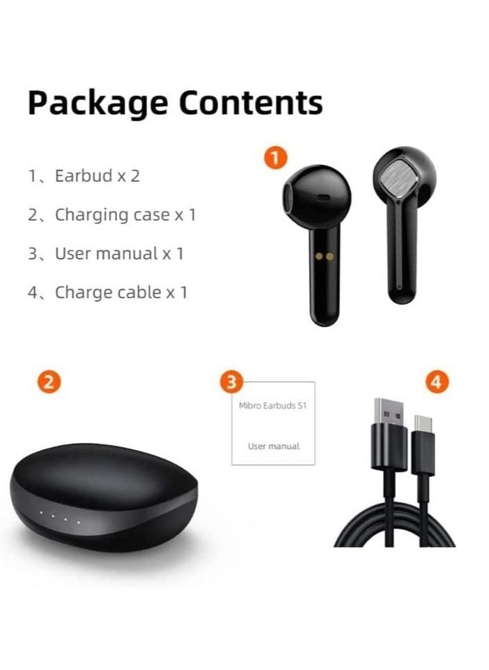 Mibro - Mibro S1 Earphone TWS Bluetooth 5.0 IPX5 600mAh HiFi Stereo Noise Reduction Touch Control Wireless Headphone (Black) - Image 1