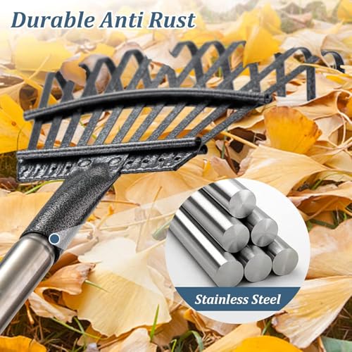 Bird Twig Garden Rake for Leaves - Heavy Duty Metal Leaf Rakes for Yard,Lawn,Shrub,Grass,Mulch,8.5" Small Head,6ft Adjustable Handle for Kids Adults - Image 3