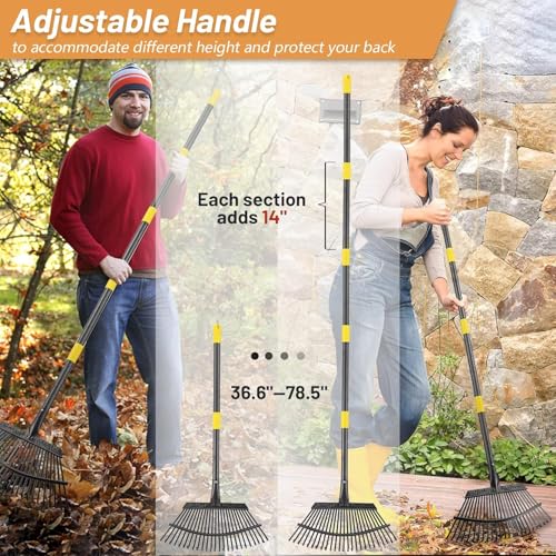 Bird Twig Garden Rake for Leaves - Heavy Duty Metal Leaf Rakes for Yard,Lawn,Shrub,Grass,Mulch,8.5" Small Head,6ft Adjustable Handle for Kids Adults - Image 4