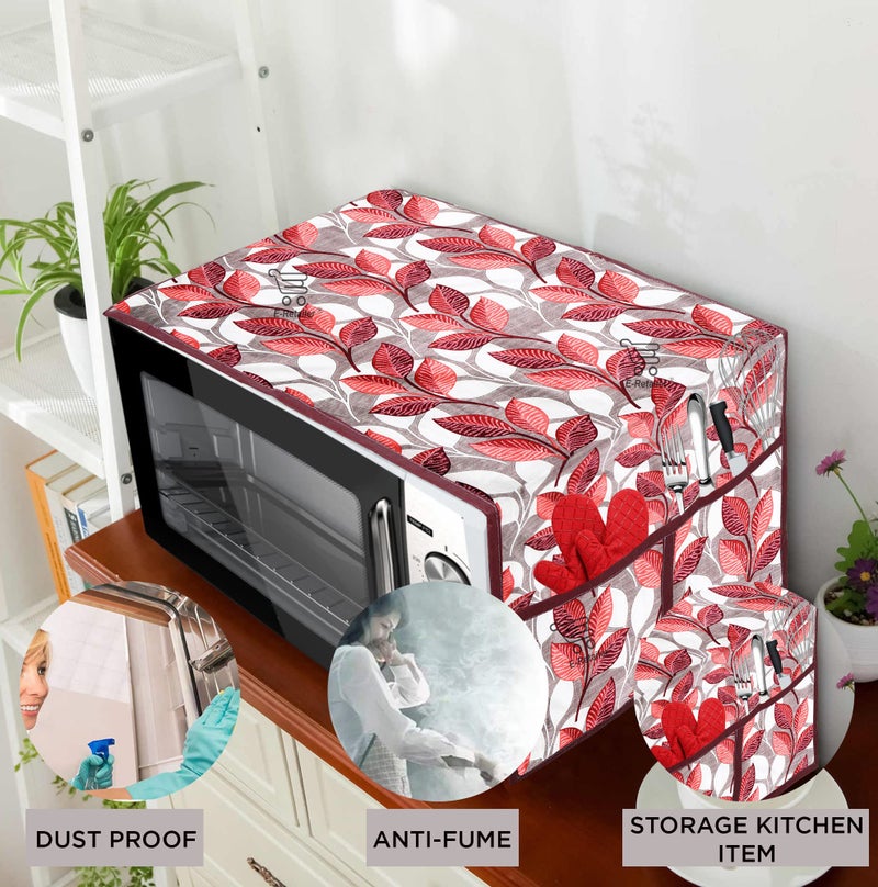 E-Retailer® Exclusive 3-Layered Polyester Combo Set of Appliances Cover (1 Pc. Fridge Top Cover, 3 Pc. Handle Cover, 1 Pc. of Microwave Oven Top Cover and 1 Pc. Front Load Washing Machine Cover) (Color-Pink, Design-Leaf, Set Contains-6 Pcs.) - Image 5