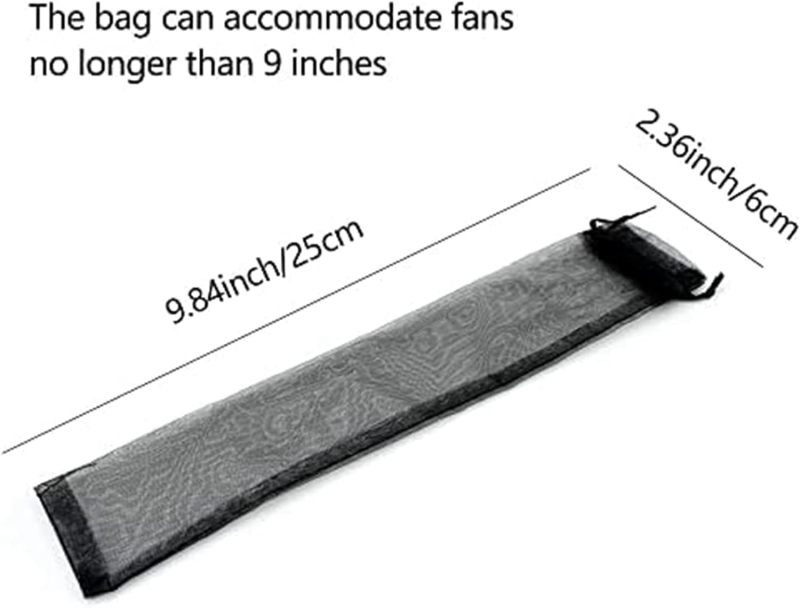 50 black hand folding fan organza bags, black mesh bags - Image 4
