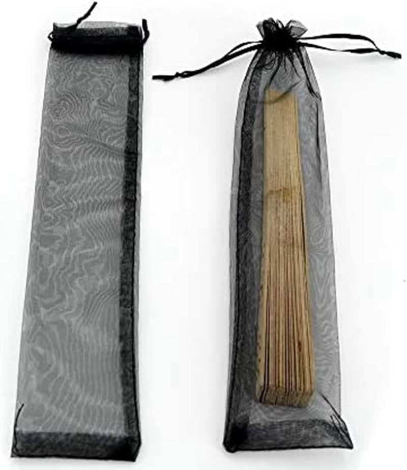 50 black hand folding fan organza bags, black mesh bags - Image 3